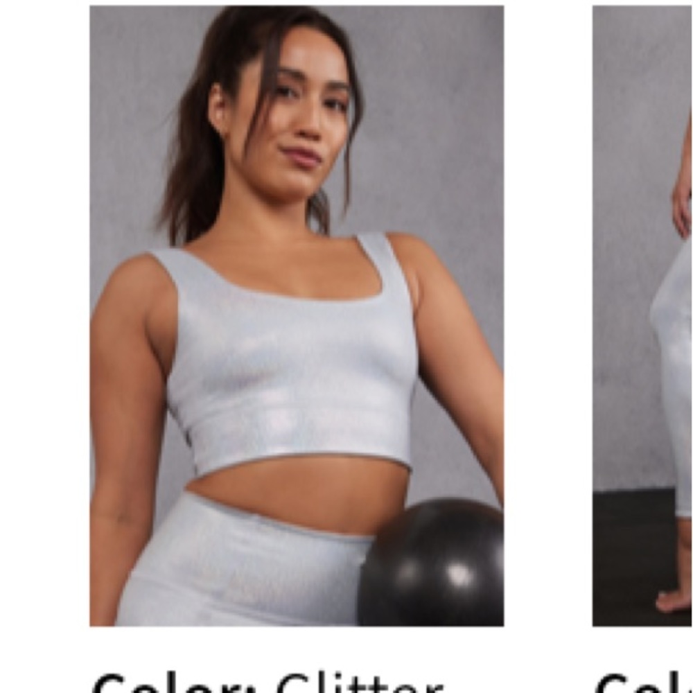 Fabletics NEW Silver Glitter Hologram Yoga bra top, ultra stretch lined, M